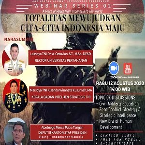 Indonesia Peace and Conflict Resolution Association (IPCRA) dan Ikatan Alumni Universitas Pertahanan Webinar “Totalitas Mewujudkan Cita-Cita Indonesia Maju”