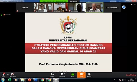 Webinar tentang “Strategi Pengembangan Postur Pertahanan Negara Dalam Rangka Mewujudkan Sishankamrata yang Valid & Handal di Abad ke-21