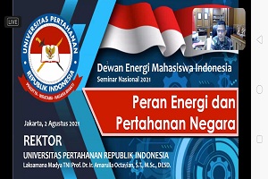 Rektor Unhan RI Jadi Narasumber Pada Seminar Nasional Dewan Energi Mahasiswa Indonesia melalui daring
