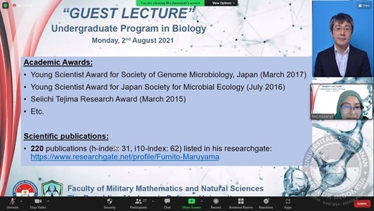 Fakultas MIPA Militer Prodi Biologi Unhan RI hadirkan Guest Lecture dari Hiroshima University Bahas Aplikasi dasar untuk Metagenomik