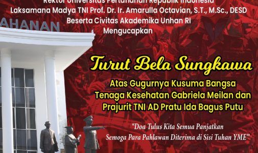 Rektor Universitas Pertahanan RI Laksamana Madya TNI Prof.Dr. Ir Amarulla Octavian, S.T., M.Sc., DESD.,  bersama Civitas Akademika Unhan RI mengucapkan :  Turut Bela Sungkawa atas Gugurnya Kusuma Bangsa Tenaga Kesehatan Gabriela Meilan dan Prajurit TNI AD Pratu Ida Bagus Putu  Doa tulus kita semua panjatkan semoga Para Pahlawan diterima di sisi Tuhan YME