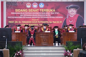 Unhan RI Menggelar Sidang Senat Terbuka Pengukuhan Gelar Profesor Kehormatan (Guru Besar Tidak Tetap) Ilmu Pertahanan Bidang Kesehatan Militer FMP Kepada Letnan Jenderal TNI (Purn) Prof. Dr. dr. Terawan Agus Putranto, Sp.Rad (K) RI