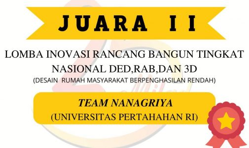 Kadet Mahasiswa S1 Program Studi Teknik Sipil Fakultas Teknik Militer Unhan RI Meraih Juara II dan Juara Harapan I Lomba Inovasi Rancang Bangun Rumah Masyarakat Berpenghasilan Rendah Tingkat Nasional TA.2022.