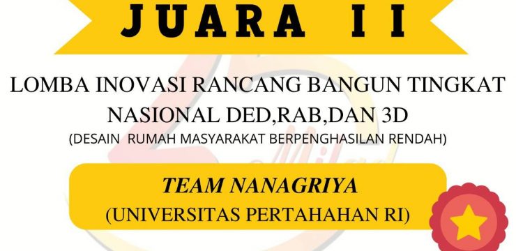 Kadet Mahasiswa S1 Program Studi Teknik Sipil Fakultas Teknik Militer Unhan RI Meraih Juara II dan Juara Harapan I Lomba Inovasi Rancang Bangun Rumah Masyarakat Berpenghasilan Rendah Tingkat Nasional TA.2022.