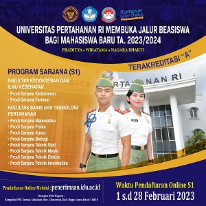 Universitas Pertahanan RI Membuka Jalur Beasiswa Bagi Mahasiswa Baru TA. 2023/2024