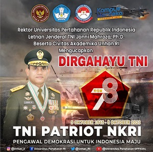 Rektor Universitas Pertahanan Republik lndonesia Letnan Jenderal TNI Jonni Mahroza, Ph.D., Beserta Civitas Akademika Unhan RI Mengucapkan Dirgahayu TNI ke-78 