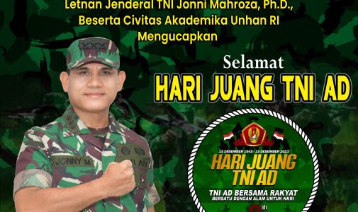 Rektor Universitas Pertahanan Republik Indonesia Letnan Jenderal TNI Jonni Mahroza, Ph.D., Beserta Civitas Akademika Unhan RI Mengucapkan Selamat Hari Juang TNI AD