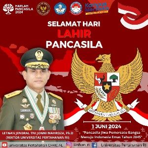 Rektor Universitas Pertahanan Republik Indonesia Letnan Jenderal TNI Jonni Mahroza, Ph.D., Beserta Civitas Akademika Unhan RI Mengucapkan Selamat Hari Lahir Pancasila