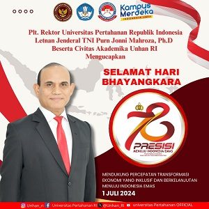 Plt. Rektor Universitas Pertahanan Republik Indonesia Letnan Jenderal TNI (Purn) Jonni Mahroza, Ph.D., Beserta Civitas Akademika Unhan RI Mengucapkan Selamat Hari Bhayangkara ke 78 1 Juli 2024